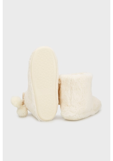 Lela Yumuşak Dokulu Peluş Ponponlu Bayan Panduf 6722003 Ekru