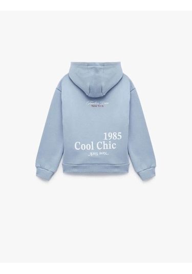 Koton Baskılı Kapşonlu Mavi Kız Çocuk Sweatshirt 6wkg10201ak Mavi