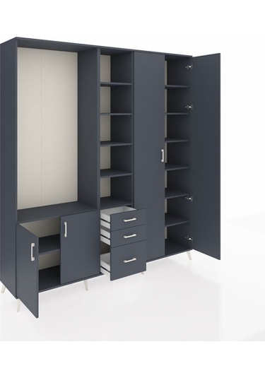 Hyperion Dolap 13 Raflı 3 Çekmeceli 4 Kapaklı 220x44x243 Antrasit-antrasit/antrasit Antrasıt/antrasıt