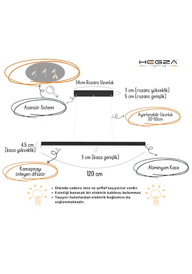 Magro 120cm Beyaz Kasa, Beyaz Işık Modern Sarkıt Led Avize Beyaz
