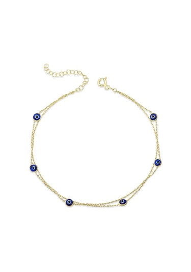 Gümüş Gold Çift Zincirli Nazar Halhal Çok Renkli