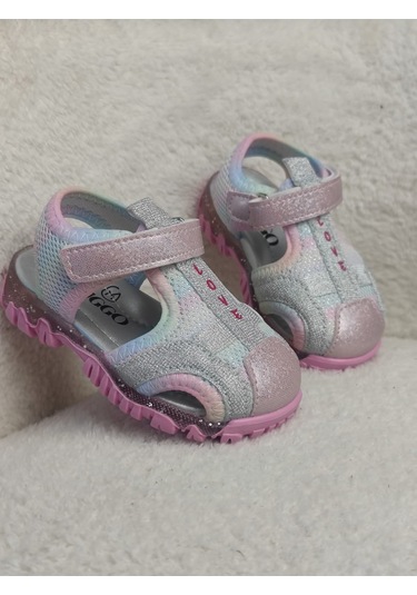 Muggo Slyvester Günlük Önü Kapalı Cırtlı Unisex Çocuk Sandalet Pudra