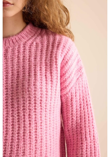 DeFacto Coool Oversize Geniş Kalıp Bisiklet Yaka Triko Kazak V1811AZNSPN449 Pembe