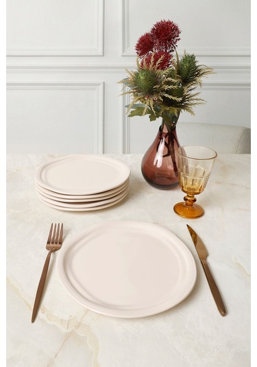 Keramika Krem Bloom Pasta Tabağı 24 Cm 6 Adet 030 Krem