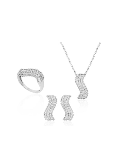 Gümüş Beyaz Taşlı Su Yolu Kadın Set (510776082)