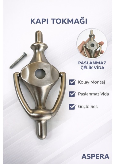 Çelik Kapı Taktak Kapı Tokmağı Dayanıklı Metal Kapı Vuracağı Modern Tasarım Kolay Montajlı Gümüş