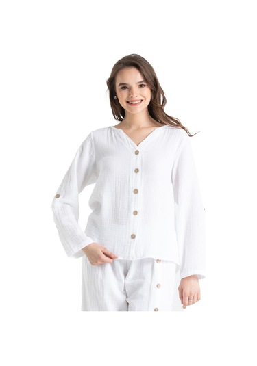 Uzun Kol Müslin Sedef Gömlek Beyaz Byz-beyaz Beyaz