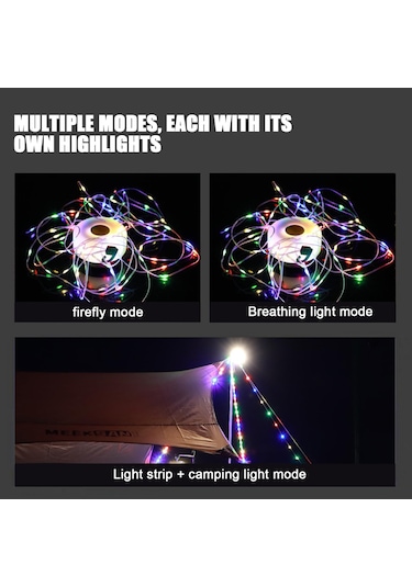 Vkemall Çok İşlevli Kamp Lambası, Renkli Işık Şeridi, Açık Hava Kamp Lambası, Çok Konuml Beyaz