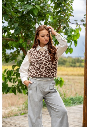 Verdeblanco Leopar Desenli Süveter Leopar Çok Renkli