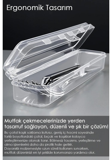 6'lı Çatal Bıçak Kaşık Takımı Saklama Kutusu Seti - Çeyizlik Organizer Düzenleyici Saklama Kabı Şeffaf