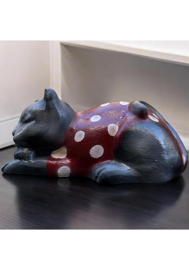 Dekoratif Polyester Uyuyan Kedi Biblo Sarı Gold