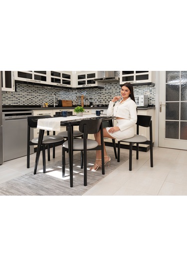 Keynote Siyah Ahşap 4'lü Mutfak Salon Yemek Odası Sandalyesi