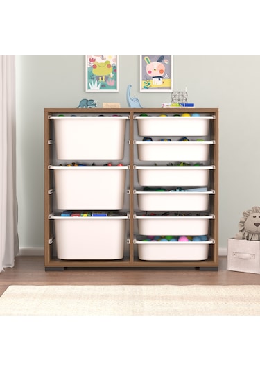 Carla 9 Sepetli Çok Amaçlı Oyuncak Dolabı Tropik Ceviz Tropik Ceviz