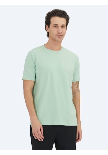Kip Mint Düz Bisiklet Yaka %100 Pamuk T-shirt Mint