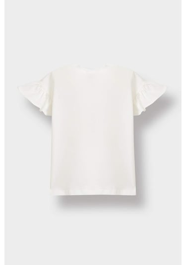 Defacto Kız Bebek Bisiklet Yaka Kelebek Baskılı Kısa Kollu Tişört E0697a525smer105 Ekru