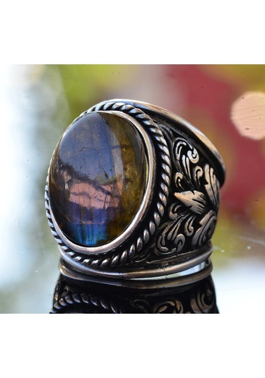 Erkekler İçin İnce Taş Koleksiyonu: 925 Ayar Gümüş Yüzükler - Doğal Taş Seçimi Labradorit Gümüş