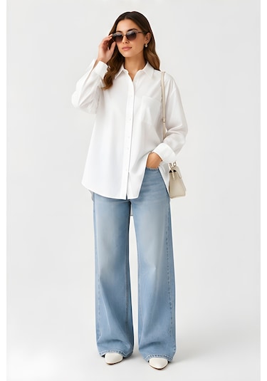Lili Woman Kadın Beyaz Oversize Poplin Gömlek 4943