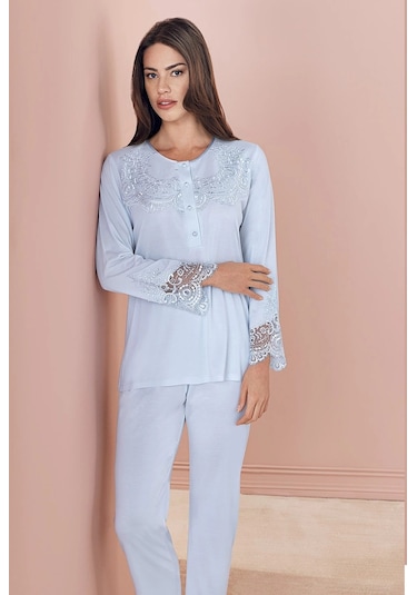 Espuar 757 Penye 3'lü Sabahlık Pijama Takımı - Mavi Mavi