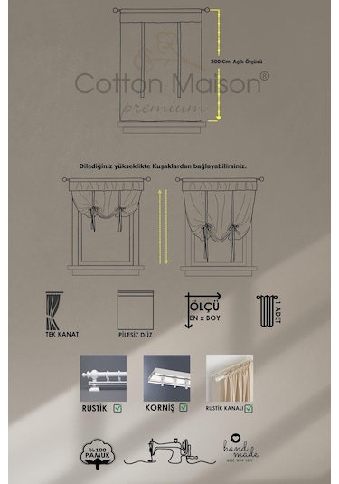 Potlu Keten Tül Perde Ekru Krem
