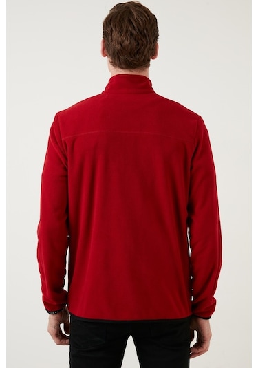 Buratti Slim Fit Fermuarlı Cepli Dik Yaka Polar Erkek Hırka 5906028 Bordo