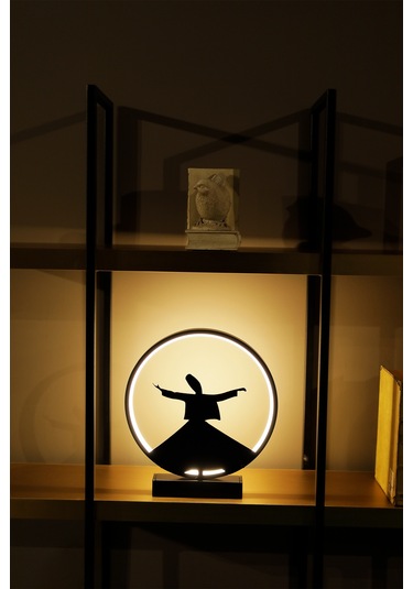 Semazen Figürlü Metal Led Masa Lambası Tasavvuf Temalı Dekoratif Aydınlatma Sufi Işıklı Lamba Mevlana