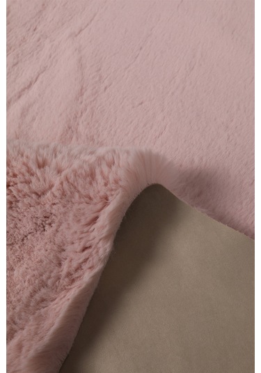 Dekoratif Tavşan Tüyü Ultra Yumuşak Peluş Yuvarlak Halı Pembe