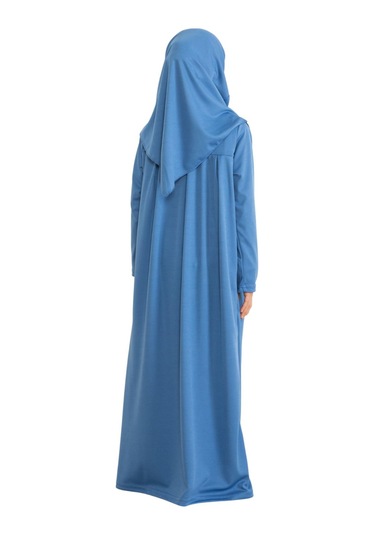 İki Parça Çocuk Elbisesi Seti Eşarp İle Takım İndigo