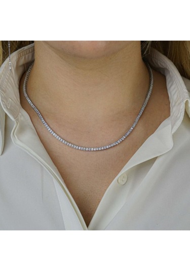 Modagümüşevi Pırlanta Tasarımlı Kare Model 925 Ayar Gümüş Su Yolu Kolye