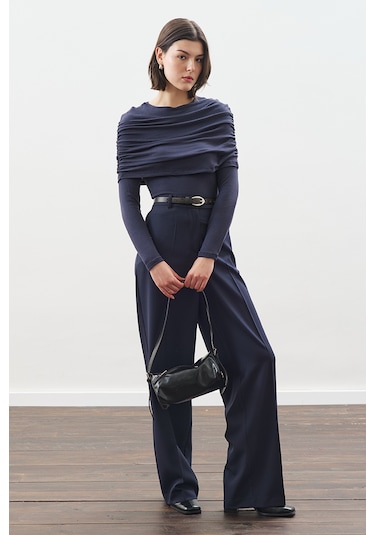 Büzgü Detaylı Bluz Lacivert Lacivert