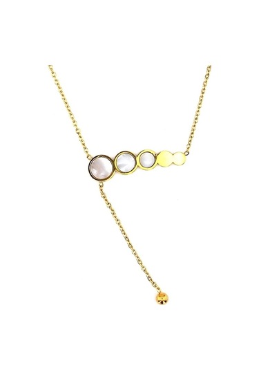 Sirali Beş Daire Sedef Taşli Sari Renk Çelik Kadin Kolye Q0511 552942885