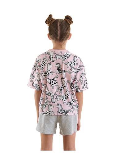 Denokids Mushi Unicorn Gang Kız Çocuk T-shirt Şort Takım Çok Renkli