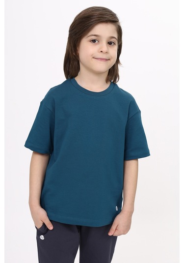 Toontoy Unisex Çocuk Baskılı Tişört Petrol Mavi