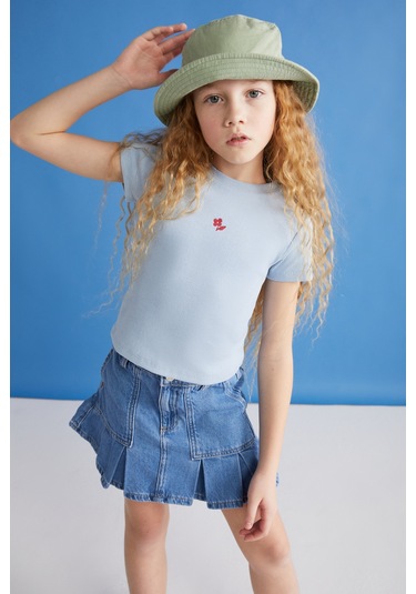 Grımelange Quartz-grm24021 95%pamuk 5%elastane Kız Çocuk Tshirt Mavi T-shirt Mavi