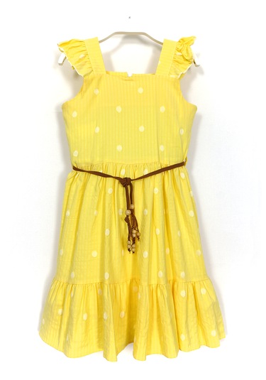 Fırfırlı Askılı Kollu Puantiyeli Kız Çocuk Sarı Renk Elbise 2031 Sarı