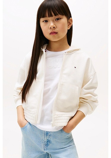 Kız Çocuk Tommy Puff Prınt Zıp Thru Hoodıe Sweatshirts Ivory Silk