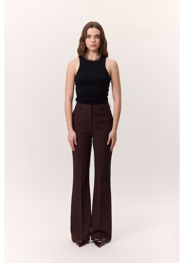 Premıum Flare Paça Fıt Pantolon Kahverengi Kahverengi