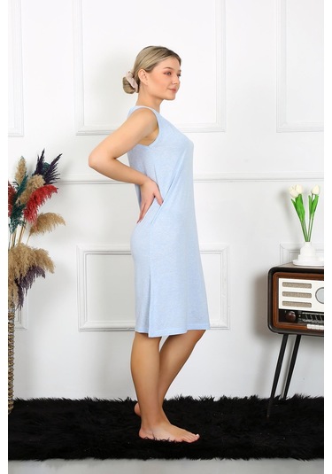 Akbeniz Kadın Kalın Askılı Penye Gecelik Mavi 14001-mavi Mavi