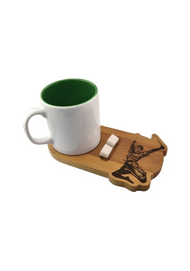 Ahşap Servis Sunum Tahta Bardak Altlığı - Kafkas Çerkes Kamalı Adam Acı Kahverengi