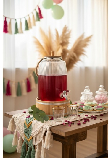 Bambum Melo - Bambu Kapak Ve Ahşap Standlı Cam Sebil 6l