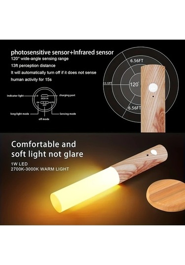 Fastbuy Dream011 Ceviz 2 Adet Hareket Sensörlü Usb Şarj Led Gece Lambası, Lityum Pil, Ayarlanabilir, Manyetik, Dekoratif Duva Ceviz