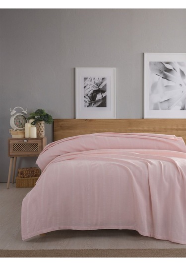 Çift Kişilik Waffle Pike 210x230cm, %100 Pamuk, Petekli Pike Somon