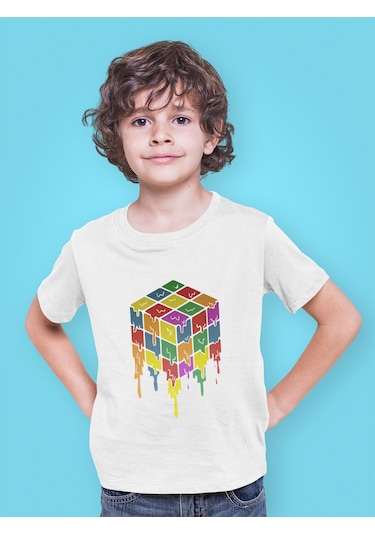 Bumeta Rubik Küp Baskılı Çocuk Tişört 3 Lü Set Beyaz