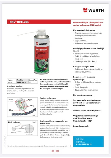Würth Hhs Drylube Kuru Motor & Bisiklet Zincir Yağı 400ml Beyaz