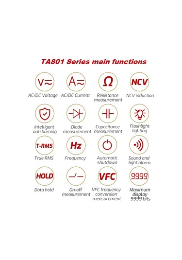 Reedark "profesyonel Tası Ta801c True Rms Otomatik Aralıklı Dijital Multimetre - Ncv, Ohm, Voltaj Ölçer"