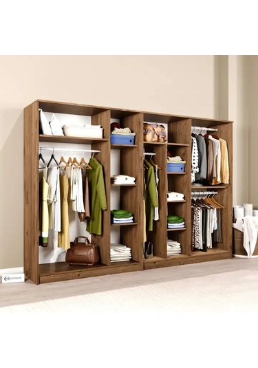 Kardelen Serisi Atlantik Çam 7 Kapaklı 10 Raflı 260 Cm Elbise Dolabı - Gardırop Seti Atlantik Çam