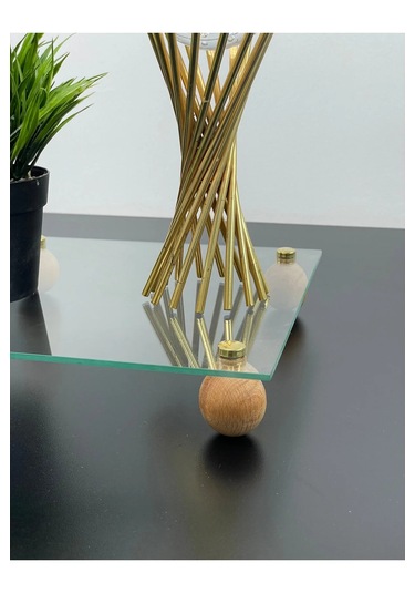 Ahşap Top Ayaklı Kare Şeffaf Pleksi Sunumluk Servis Düzenleyici 25 25cm Şeffaf