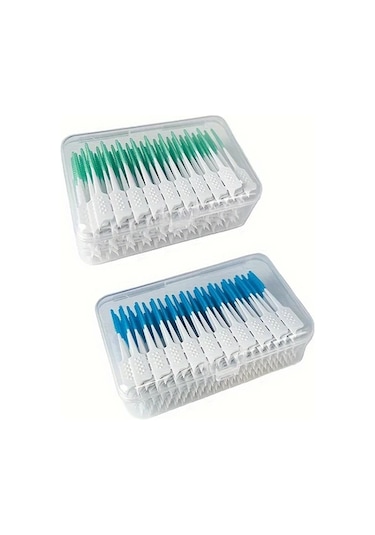 Elmpaly Mentollu Diş İpi Fırçası 400 Adet Mavi 200 Yeşil 200 Diş Arası Fırçası Mini Yumuşak Kauçuk Diş Temizleme Fırçası