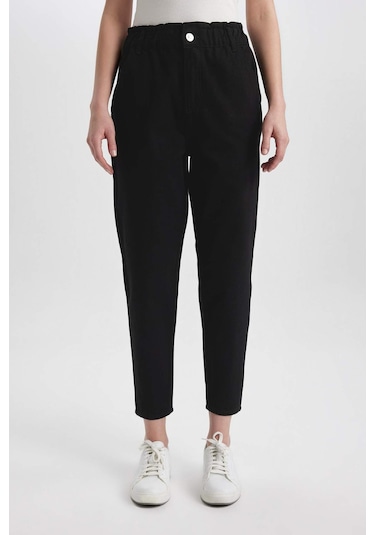 DeFacto Paperbag Gabardin Kumaş Pantolon Yüksek Bel Cepli Basic Düz Standart Paça S2790AZ24SMBK27