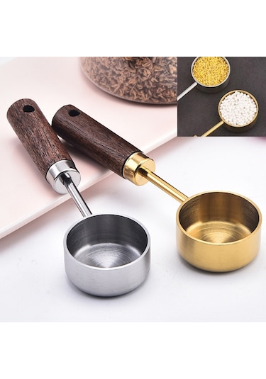 Sones 15ml Ahşap Saplı Paslanmaz Çelik Ölçüm Kaşığı Kahve Tozu Süt Tozu Kaşığı, Renk: Altın