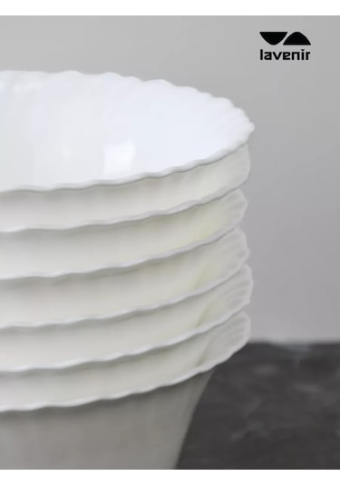 Lavenir Şık Beyaz Cam Seramik 6 Parçalı Salata Kasesi Seti, 700 Ml 236350885 Beyaz